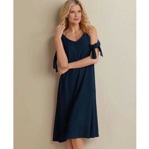 Soft Surroundings Destin Navy Blue Cold Shoulder Gauze Dress Navy Blue New